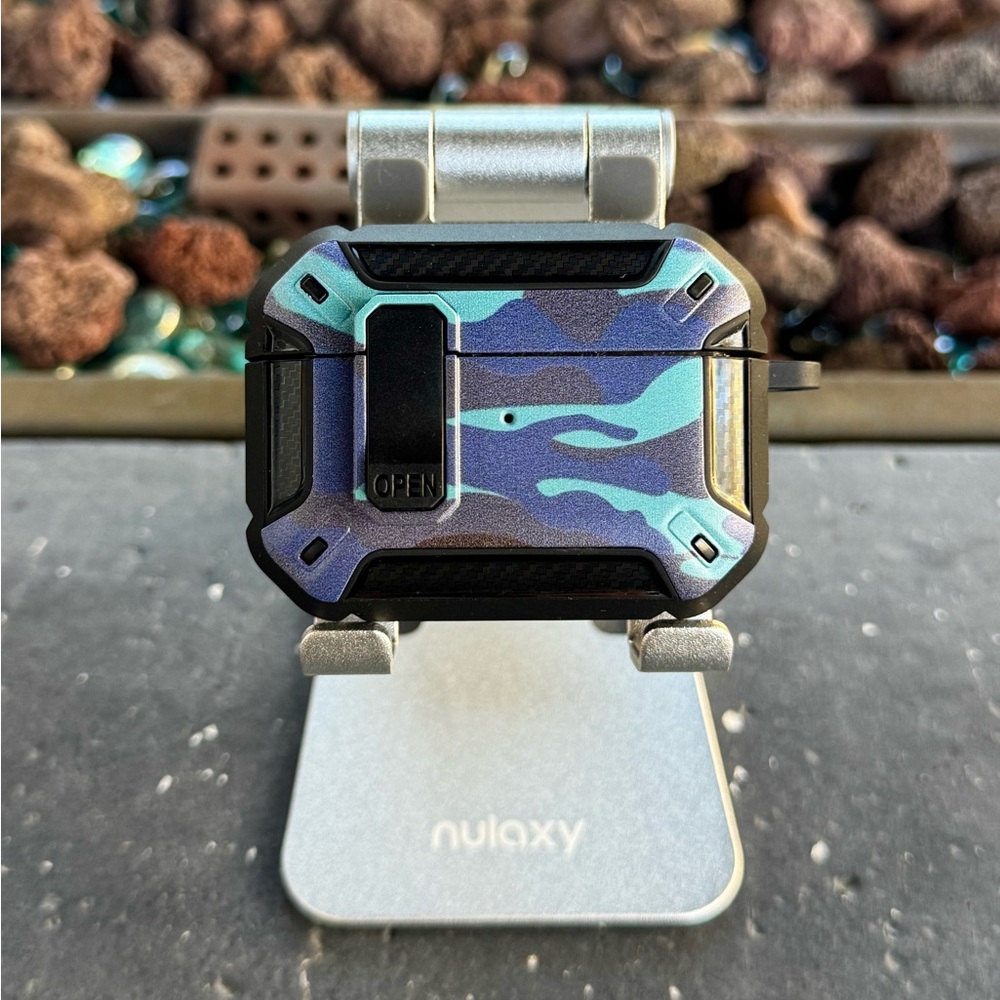 Camouflage AirPods Pro 2 Case Rugged Shockproof Cover with Clip & Keychain Hook